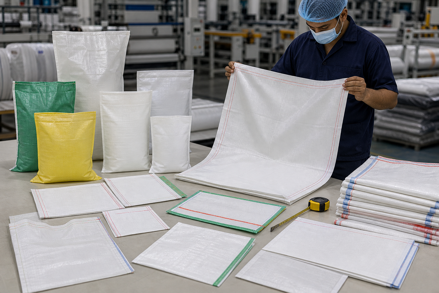 Custom size PP woven bag quality inspection