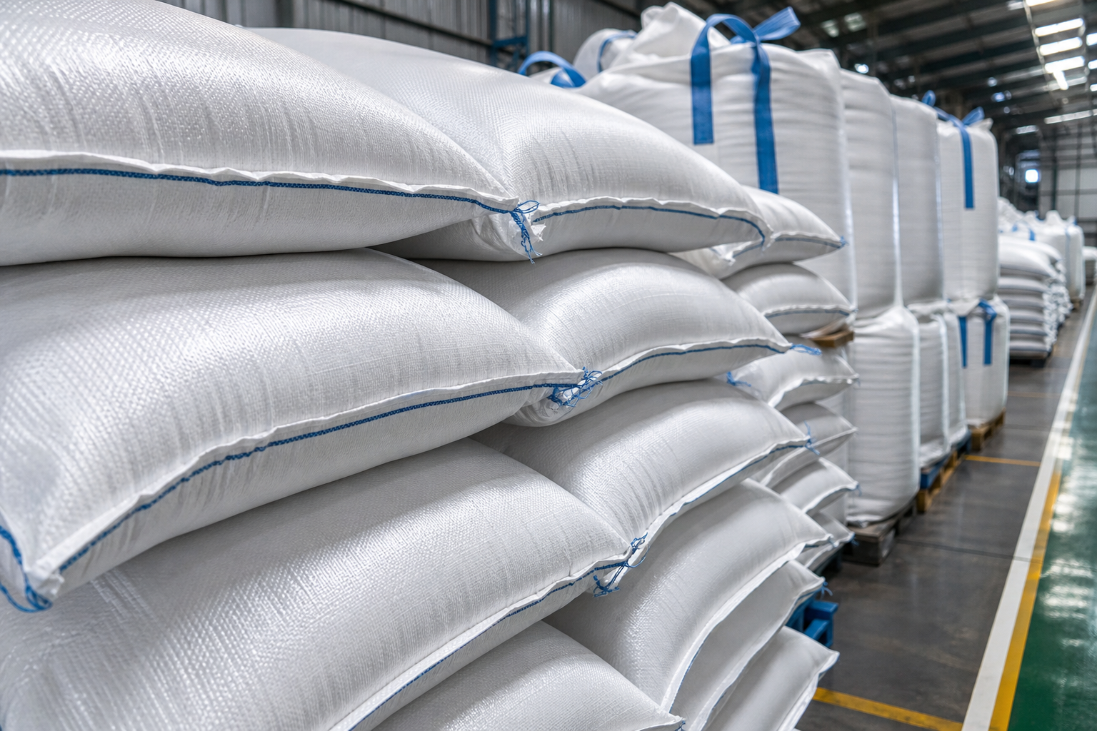 Stacked PP woven bags for industrial packaging